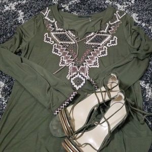 Embroidered olive shirt